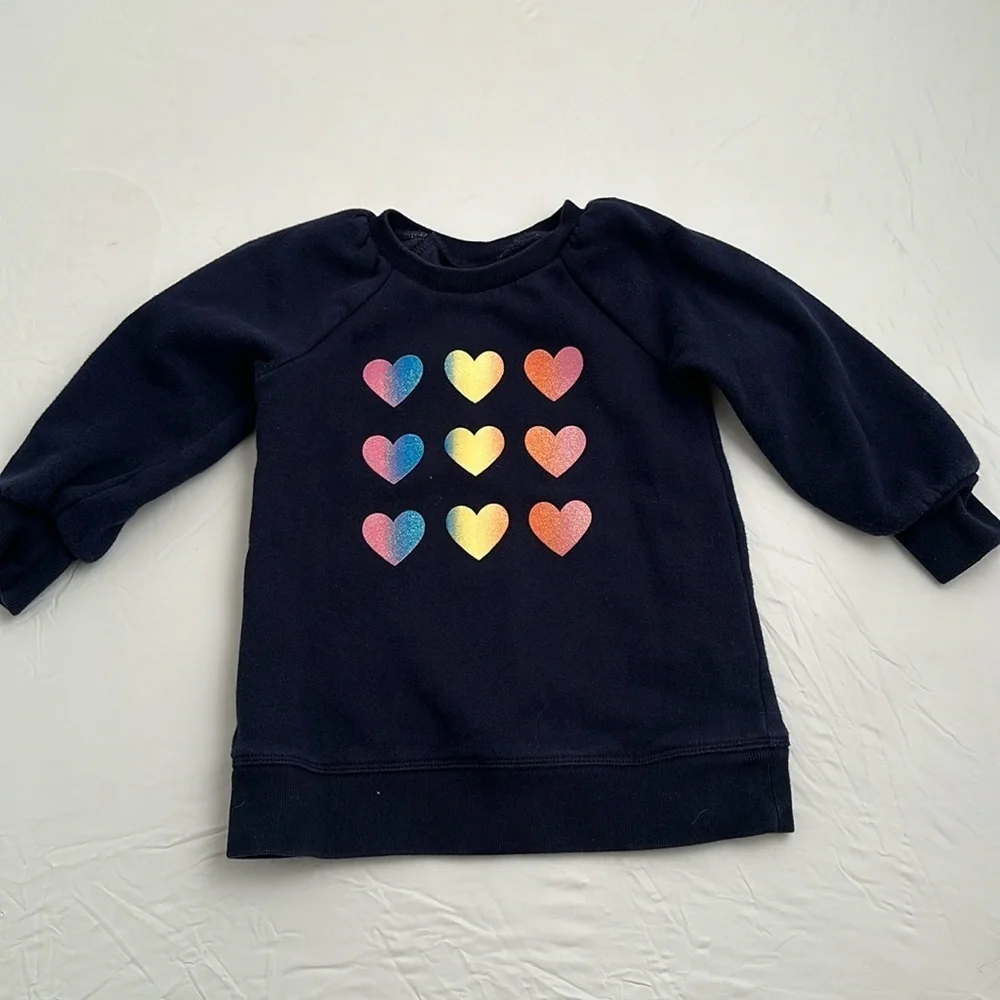 Gap navy blue multicolor heart graphic long sleeve crew neck pullover sweatshirt